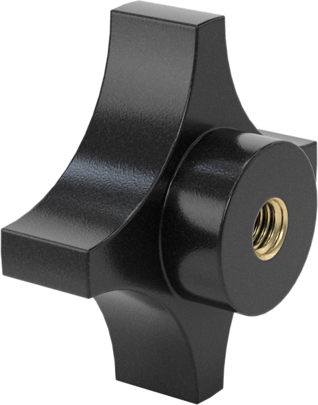 Dört Kollu Tutma Yerli Düğme, Naylon, M8 x 1.25 mm Dişli Delik, 57 mm Çaplı Başlık