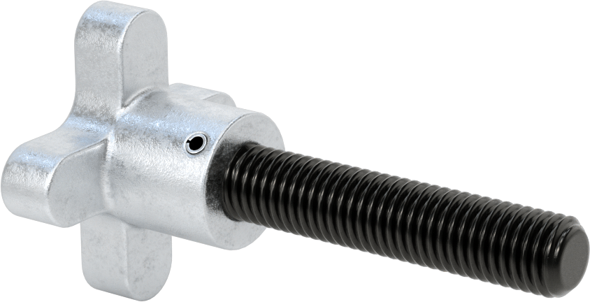 Alüminyum dört kollu topuz, 5/8"-11 Dişli 3" Uzunlukta Saplamalı, 2-1/2" Genişliğinde Başlık