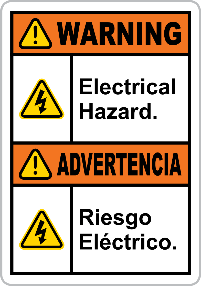 Kaza Önleme Etiketi, İngilizce/İspanyolca, (Uyarı-Elektrik. . .), 5" x 3.5" — Yapışkan Arka Yüz, Uyarı — Elektrik Tehlikesi/Advertencia —…