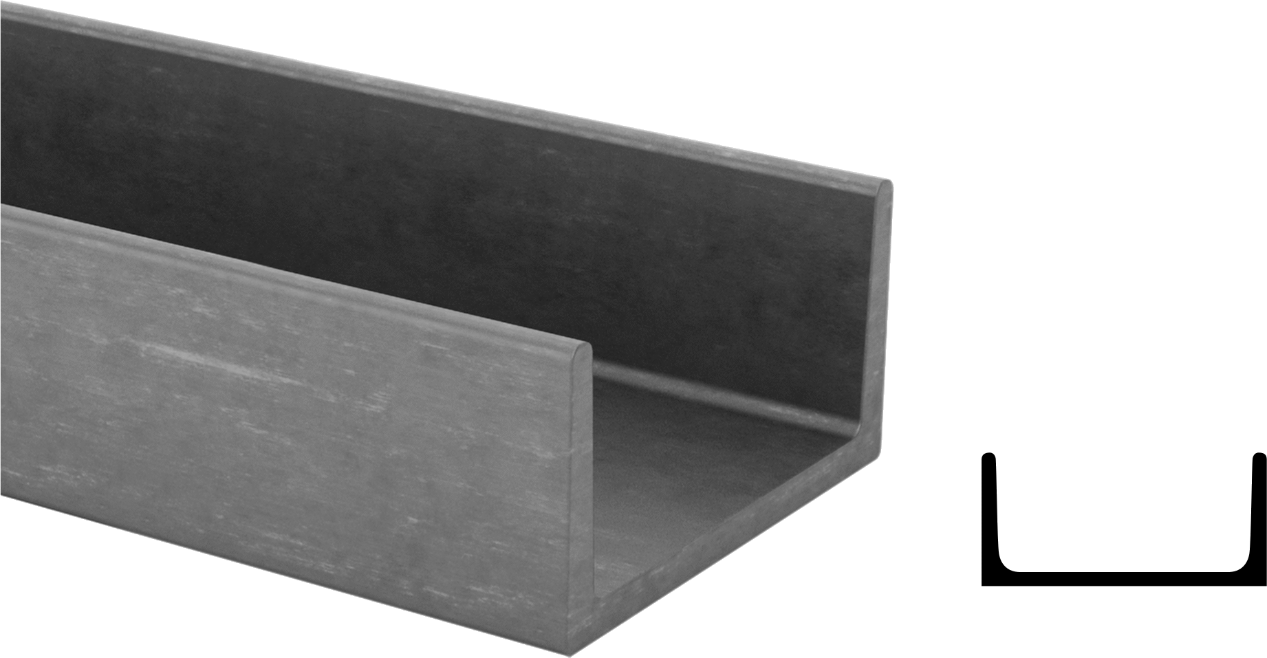 Düşük Karbonlu Çelik U-Kanal, 1-1/4" Genişlik x 1/2" Dış Yükseklik