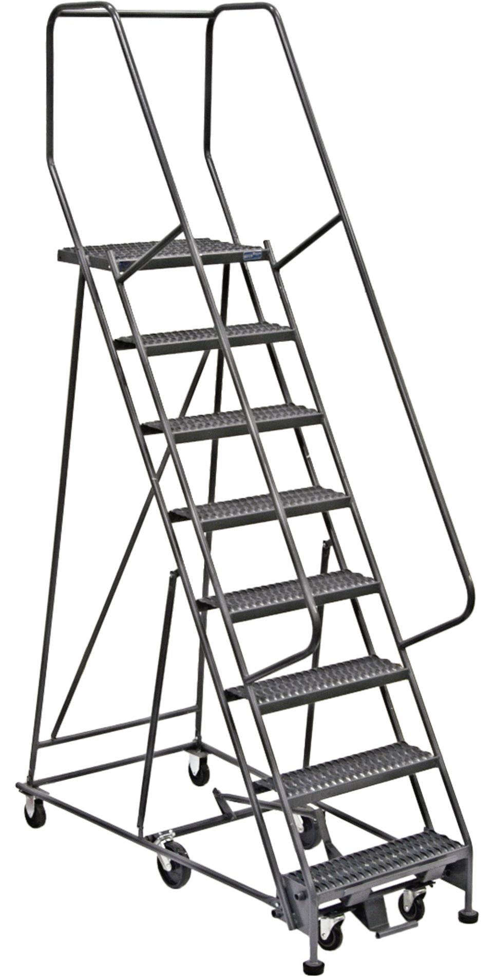 Dar Dönüşlü Yuvarlanan Platform Merdiveni, Pürüzsüz Platform, 12'9" Yükseklik x 42" Genişlik x 96" Derinlik — 10 ft., Pürüzsüz, 12