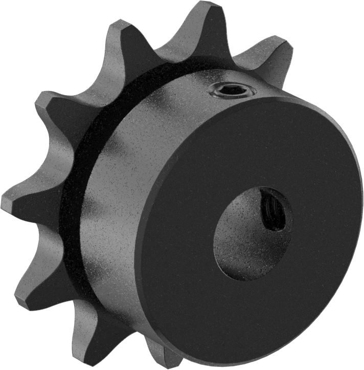 Çelik Tek Sıralı Dişli, ANSI 41 Makaralı Zincir ve 1/2" Mil Çapı için, 11 Diş — 11, 1⁄2", 1⁄2"