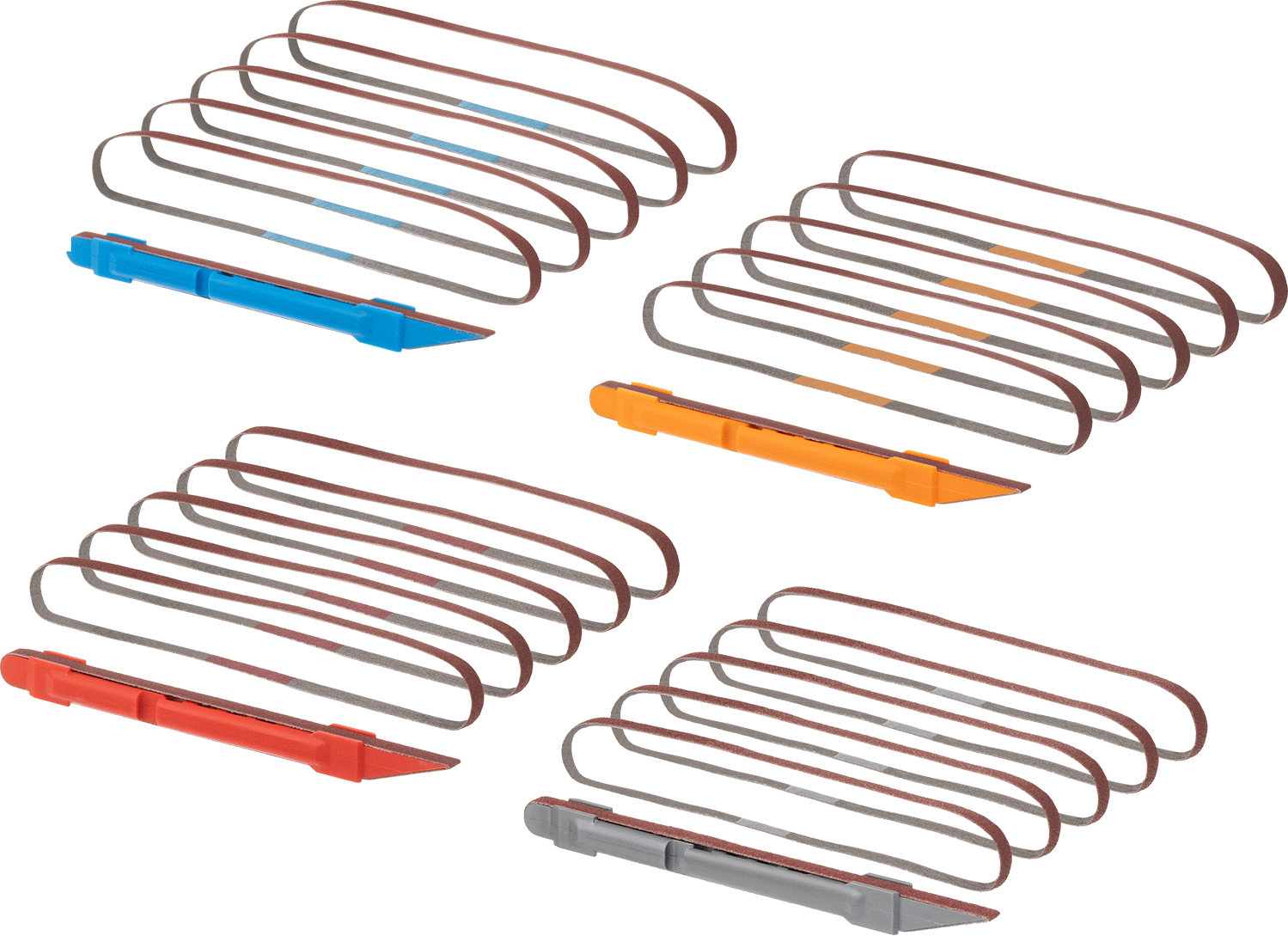 Kayışlı Zımpara Çubuğu, Kaba İşlem Seti, Pürüzsüz ve Ekstra Pürüzsüz Yüzey — 80, 120, 180, 240, 1⁄4", Blue, Gray, Orange, Red