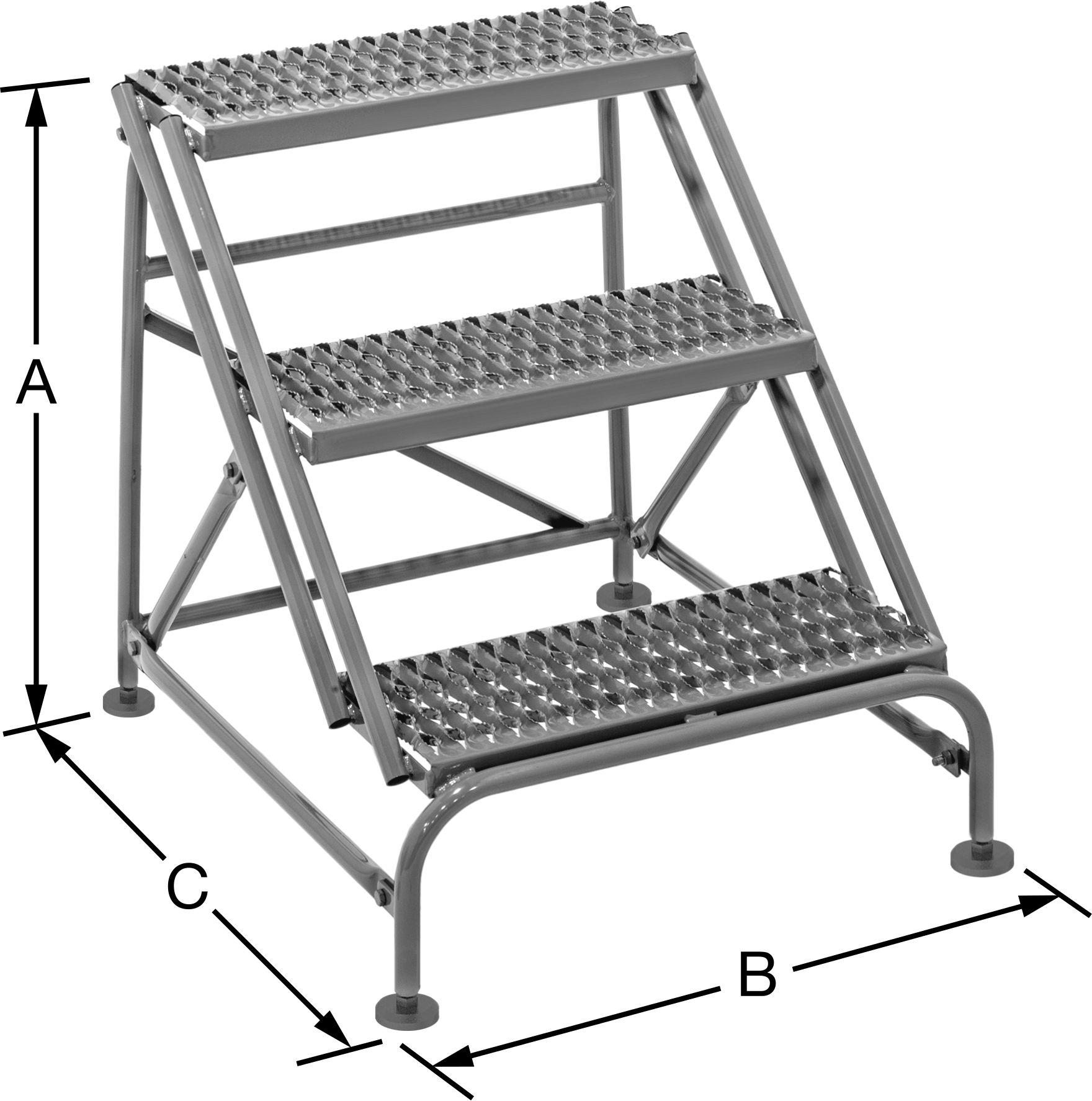 Alüminyum Basamaklı Tabure, 3 adet tırtıklı basamaklı, 30" Yükseklik x 34-1/2" Genişlik x 34" Derinlik Toplam — 3, 30", Alüminyum