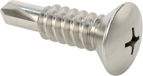 18-8 Paslanmaz Çelik Metal için Oval Başlı Delme Vidaları, 1/4" Vida Boyutu, 1" Uzunluk — Oval, 18-8 Stainless Steel, Stainless Steel, Delme