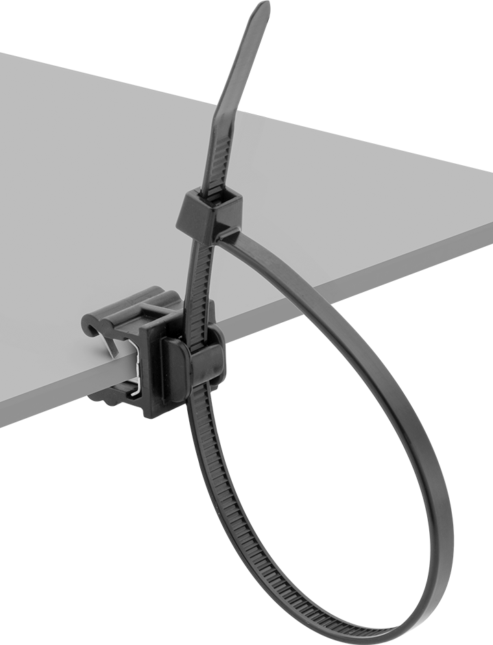 Monte Edilebilir Kablo Bağları, Klipsli, 8" Uzunluk, Standart, 0.12" Maksimum Panel Kalınlığı için, Siyah