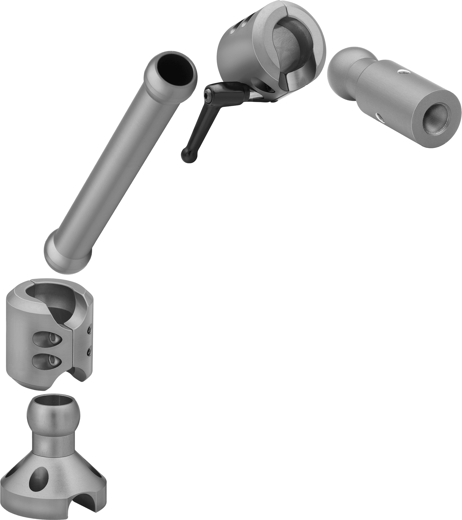 Arm Built with Base, Two Straight Connectors, Straight Link, Locking Handle, and Sensor Mount