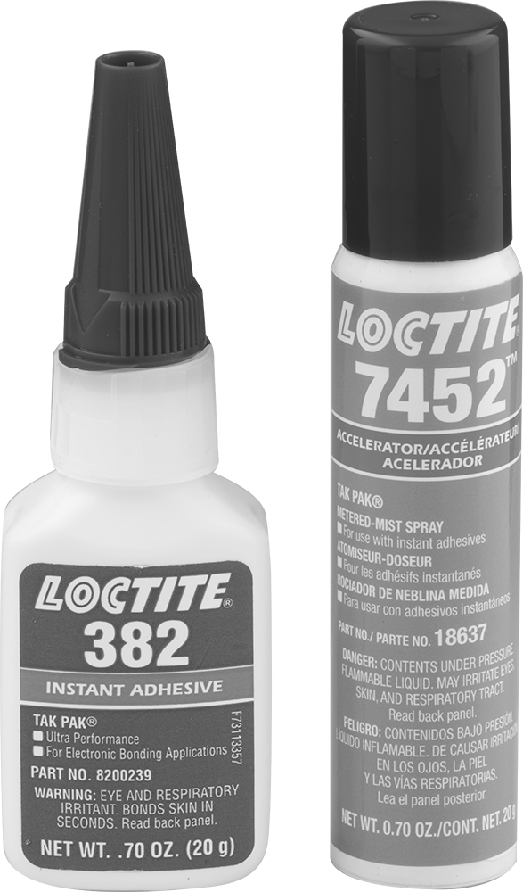 Elektronik Cihazlar için Yalıtım Yapıştırıcısı, Siyanoakrilat, Loctite® 382 ve Hızlandırıcı, 0.7 fl. oz. — Şişe, Electronics, Instant Bon…