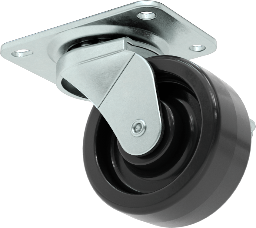 Statik Kontrol Plakalı Tekerlek, Frenli ve 3" Çapında x 1-1/4" Genişliğinde Siyah Katı Kauçuk Tekerlekli Döner Tekerlek