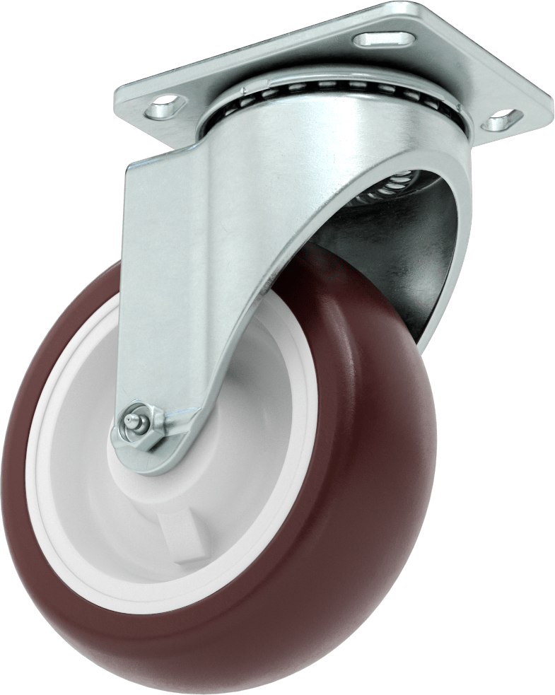 4-5/8" x 3-3/4" Plakalı Kolay Dönen Tekerlek, Yüksek Kapasiteli, 6 inç Çapında Kırmızı Poliüretan Tekerlekli Döner Ayak — 6", Levha, 820 lb.