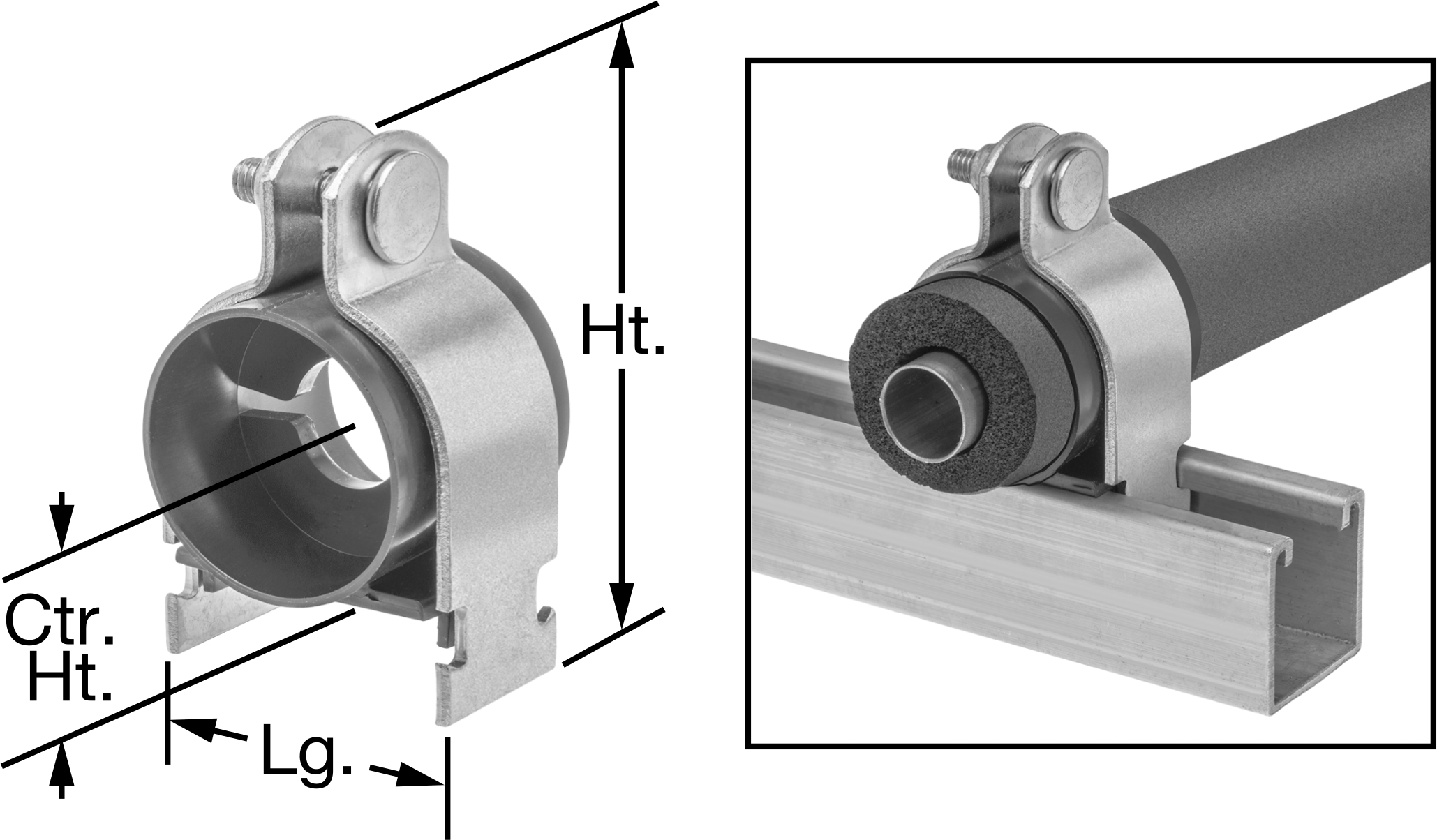 Strut Montajlı Metal Yönlendirme Kelepçesi, Yalıtımlı Boru için, 1/4" İç Çap, 1-3/8" Uzunluk