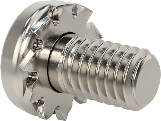 Paslanmaz Çelik Silindir Başlı Vidalar, Dış Dişli Kilit Pullu, M6 x 1 mm Diş, 10 mm Uzunluk