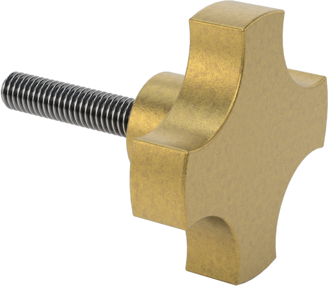 3/8"-16 Dişli 1-3/4" Uzunluğunda Saplamalı Pirinç 4 Kollu Düğme — 3⁄8"-16, 1 3⁄4", Pirinç