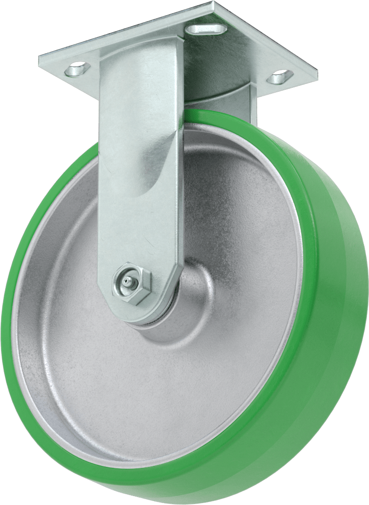 4-1/2" x 4" Plakalı Yüksek Kapasiteli Spartan Tekerlek, 8 inç Çapında Korumalı Rulmanlı Poliüretan Tekerlekli Sabit — 8", Levha, 1,200 lb.