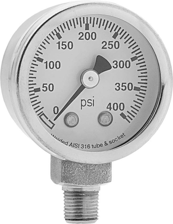 Paslanma ve Aşınmaya Dayanıklı Basınç Göstergesi, 1/8 NPT Erkek Alt Bağlantı, 1-1/2" Kadran