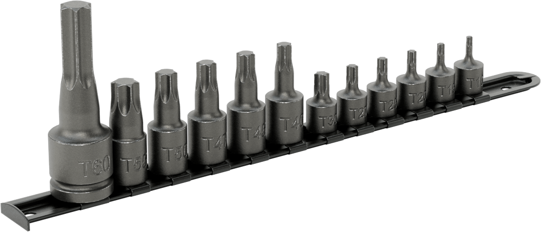 Darbe Torx Uçlu Soket Seti, 1/4", 3/8" ve 1/2" Kare Tırnak, 12 Parça