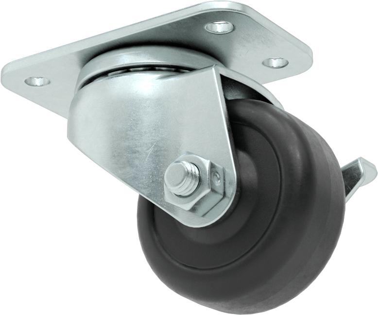 3" x 1-3/4" Plakalı Mighty-Lite Tekerlek, Frenli ve 2" Çaplı 70A Durometre Kauçuk Tekerlekli Döner