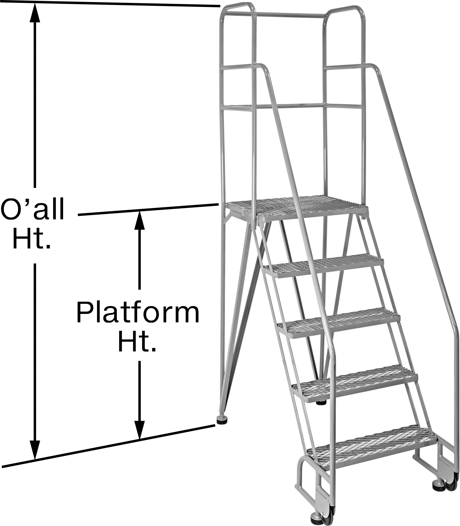 Ayaklı Tabanlı Yuvarlanan Platform Merdiveni, 6 Adım, 8'6" Yükseklik x 28" Genişlik x 60" Toplam Derinlik