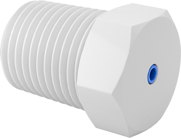 Naylon Gövdeli Dişli Delikli Vana, Fiş x 1/8 NPT Erkek, 0.020" Delik Çapı, Mavi