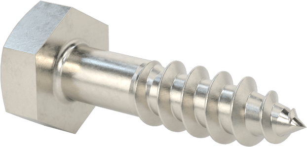 18-8 Paslanmaz Çelik Altıköşe Başlı Ahşap Vida, 1/4" Vida Boyutu, 1" Uzunluk