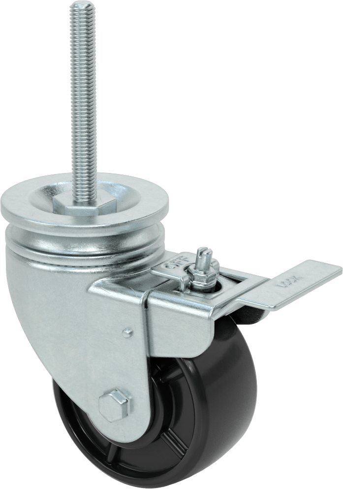 4 inç Uzunluğunda Dişli Saplı Döner Tekerlek, 1/2"-13 Diş ve 4" Çapında Poliüretan Tekerlek, Total Lock