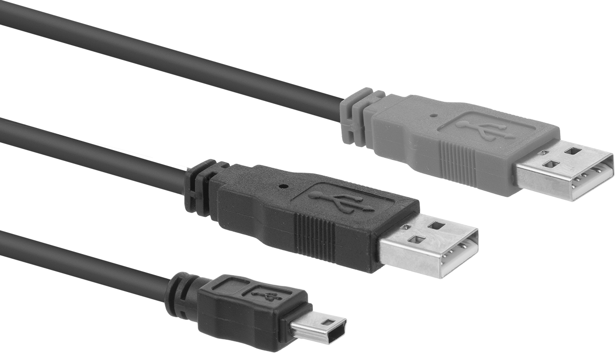 USB Kablosu, USB Standart 2.0, USB Mini-B Fişi x 2 USB A Fişi, 6' Uzunluk — 6 ft., 2.0, Çift Korumalı