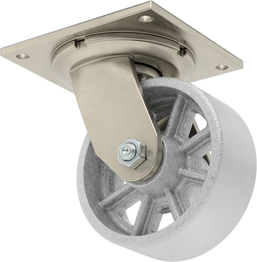 5-1/2" x 5" Plakalı Yüksek Kapasiteli Spartan Tekerlek, Sızdırmaz Rulmanlı Döner Ayak ve 5" Çapında Demir Tekerlek