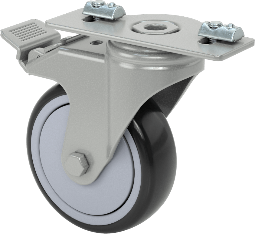 T-Yivli Çerçeve, Plaka Montajlı Döner Tekerlek, Total Lock, 40 mm ve 1.5 inç Yüksekliğinde Ray