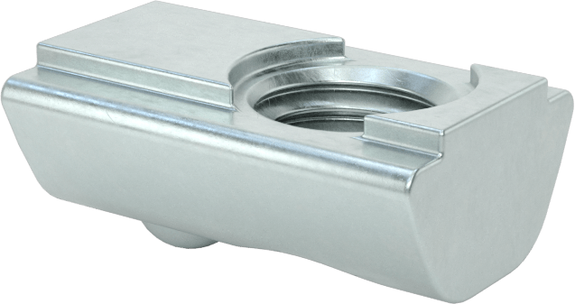 Kendinden Hizalamalı T-Yivli Çerçeve Somunları, Yaylı Bilyeli, Takılabilir, 20 mm Ray için, M5 Diş — M5, Çinko Kaplı Çelik, Somun