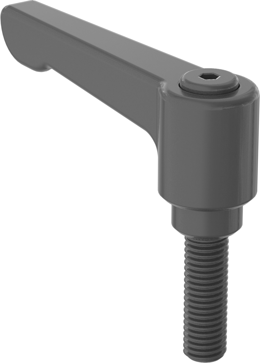 Düşük Profilli Ayarlanabilir Tutamak, M10 x 1.5 mm Dişli 32 mm Uzunlukta Saplamalı, Siyah Naylon — M10, Dişli Saplama, Ayarlanabilir