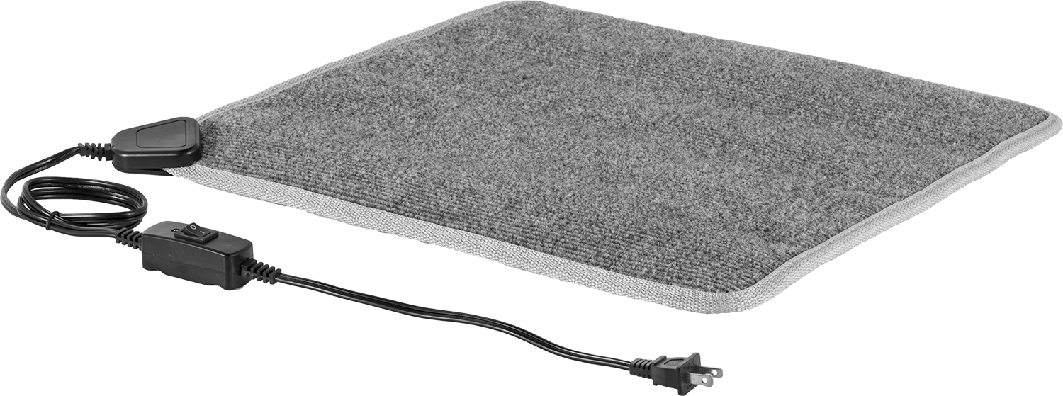 Ayak Isıtmalı Zemin Paspası, Halı Kaplı, 17-3/4" Genişlik, 17-3/4" Uzunluk, 1/4" Kalınlık, Açık Gri — Halı kaplı, 17 3/4", 17 3/4"