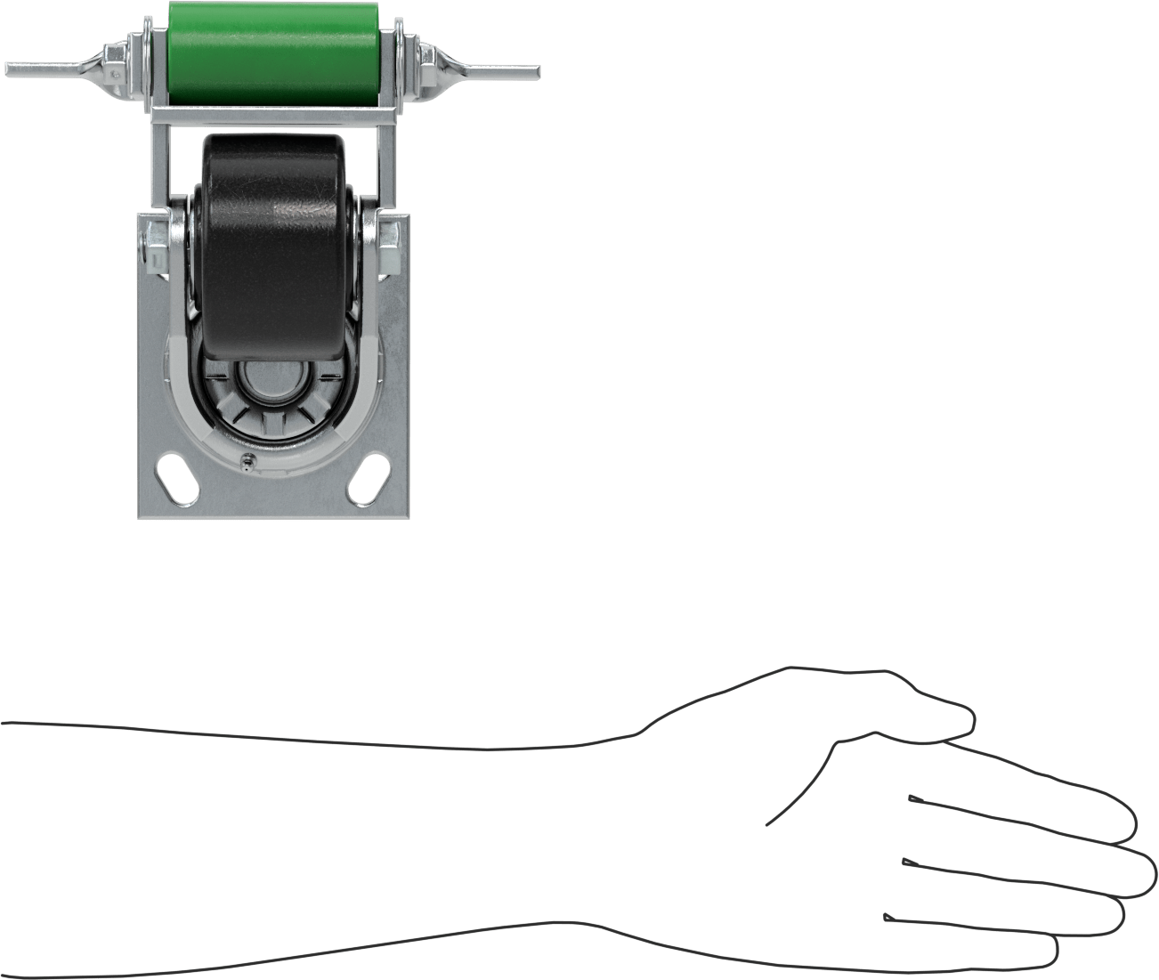 4-1/2" x 4" Plakalı Yüksek Kapasiteli Spartan Tekerlek, Frenli Döner Tekerlek, 3-1/4" Çap Açık Rulmanlı Fenolik Tekerlek