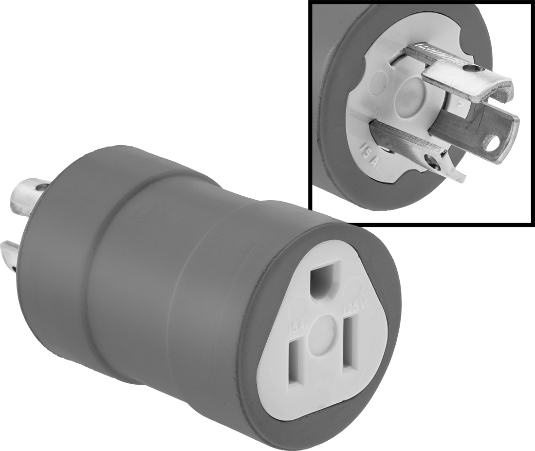 Döner Kilit - Düz Uçlu Adaptör, NEMA 15-Amp Fiş x NEMA 5-15 Priz, Kırmızı/Sarı — Straight Blade, Turn Lock, 5-15, Dişi, Erkek