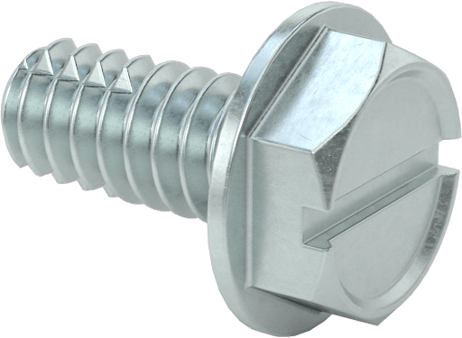 Çelik Flanşlı Altıköşe Başlı Diş Açma Vidası, Yarık, Çinko Kaplamalı, 4-40 Diş Boyutu, 1/4" Uzunluk