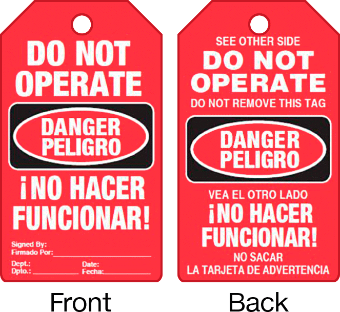 Kilitleme/Etiketleme Etiketleri, İngilizce/İspanyolca, (Tehlike-Çalıştırmayın), Kırmızı — Danger—Do Not Operate Do Not Remove This Tag/Pe…