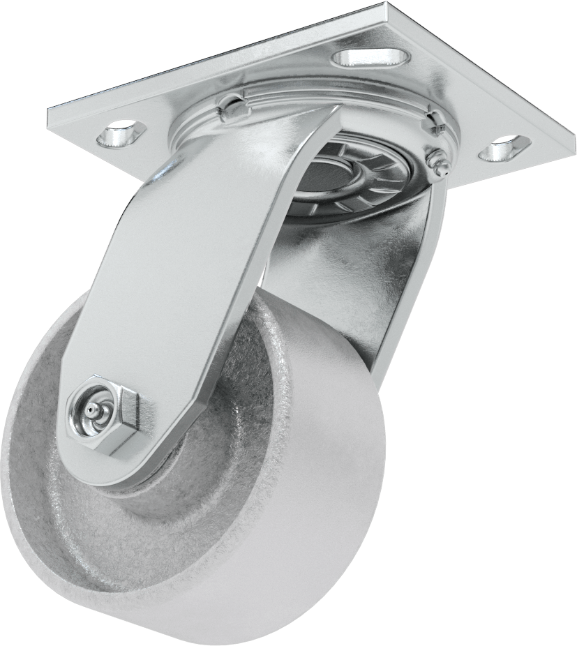 4-1/2" x 4" Plakalı Yüksek Kapasiteli Spartan Tekerlek, 4" Çaplı Korumalı Rulmanlı Metal Tekerlekli Döner — 4", Demir, Levha