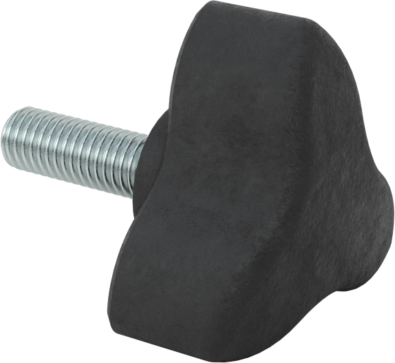 Konforlu Tutamaklı Plastik Üç Kollu Topuz, M8 x 1.25 mm Dişli Saplamalı, 45 mm Genişliğinde Başlık