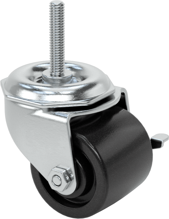 Dişli Saplı Döner Tekerlek, Fren, 5/16"-18, 2" Çaplı Polipropilen Tekerlek, 1.5" Uzunluk