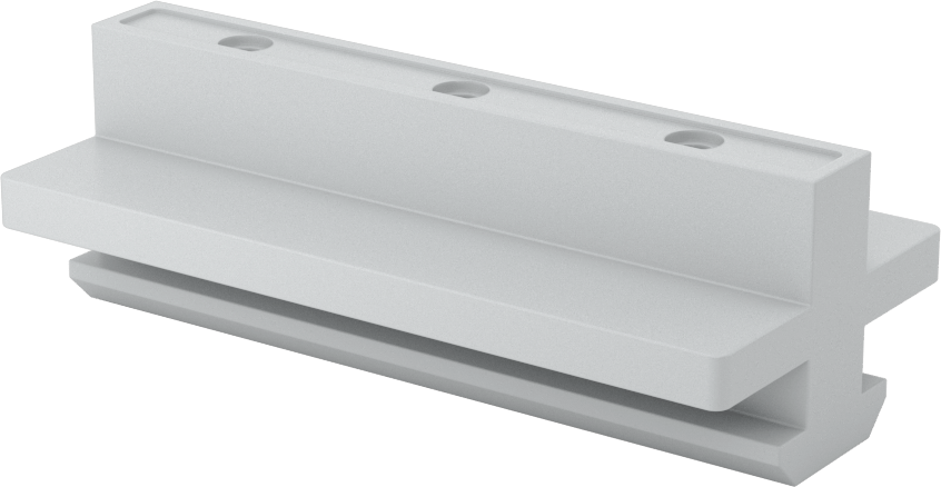 T-Yuvalı Çerçeve Rayı Kaydırma Parçası, T x Düz, 45 mm Yükseklikte Tek Ray için — 3 1/8", Plastik, Beyaz
