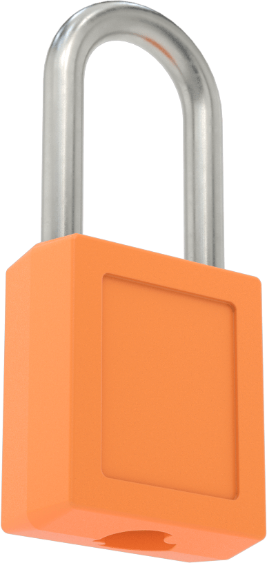 Etiketli Ekstra Boşluklu Kilitli Asma Kilit, Master Lock 410-Turuncu Gövde, #By2 Anahtara Uyumlu Anahtar