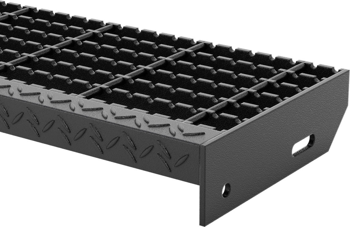 Çubuk Izgaralı Merdiven Basamakları, Tırtıklı, Toz Boyalı Çelik, 24" Genişlik x 8-9/16" Derinlik