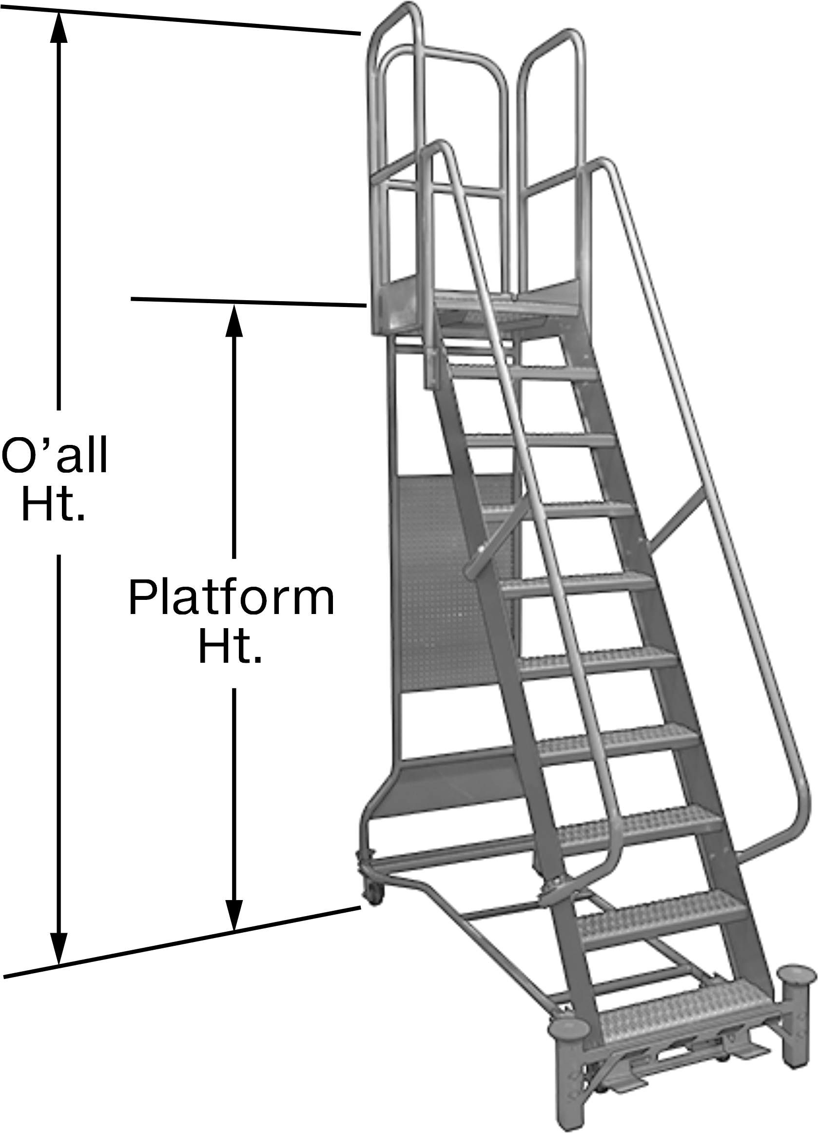 Yüksek Kapasiteli Tekerlekli Platform Merdiveni, 6 Adım, 8'6" Toplam Yükseklik x 37" Genişlik x 62" Derinlik