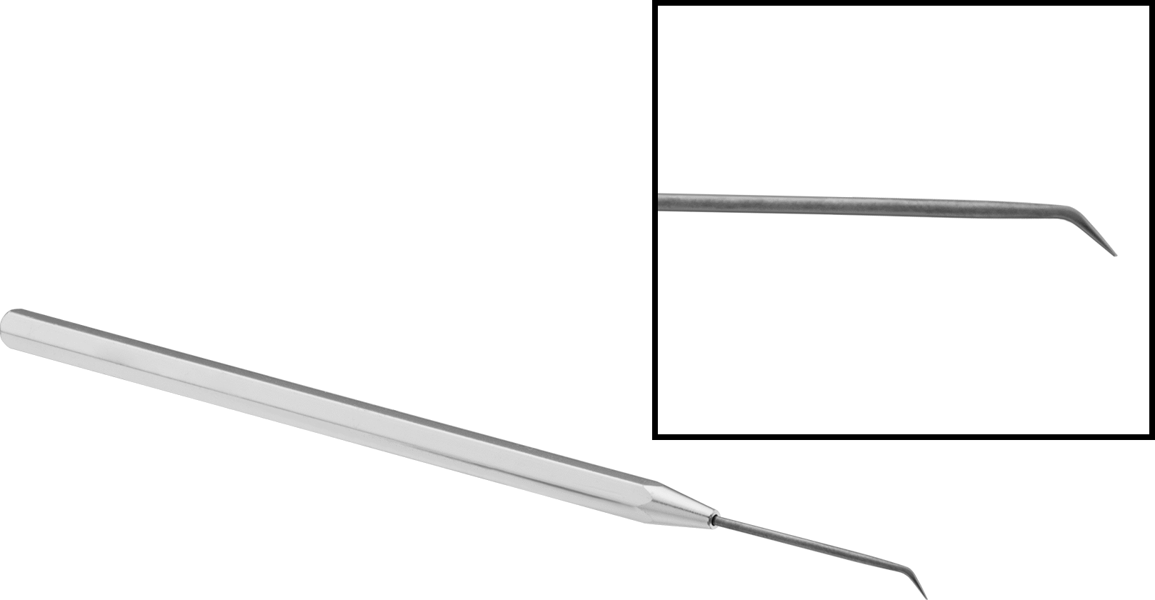 Hassas Sivri Uç, 45 Derecelik Açılı Uçlu, 7-1/4" Toplam Uzunluk, 0.017 inç Uç Çapı — Açılı, 302 Stainless Steel, Stainless Steel, 0.017"