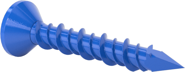 Duvar ve Beton için Diş Açan Vida, Mavi Kaplamalı Çelik, Havşa Başlık, 3/16" Vida Boyutu, 1-1/4" Uzunluk