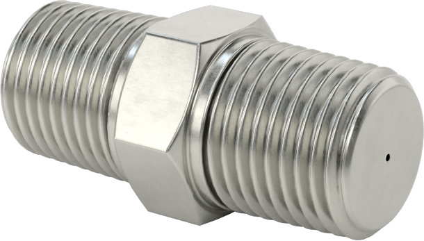 303 Paslanmaz Çelik Gövdeli Dişli Delikli Vana, Konektör, 1/8 NPT Erkek x Erkek, 0.018 inç Delik Çapı