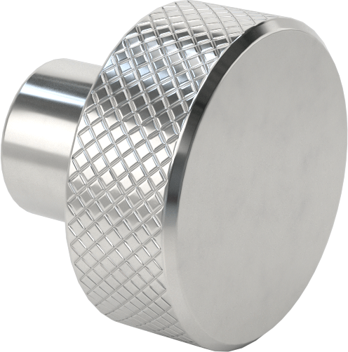 Tırtıllı Tutma Yeri Olan 303 Paslanmaz Çelik Düğme, 1/4"-20 Diş x 5/8" Derinlikte Delik, 1" Çapında Başlık