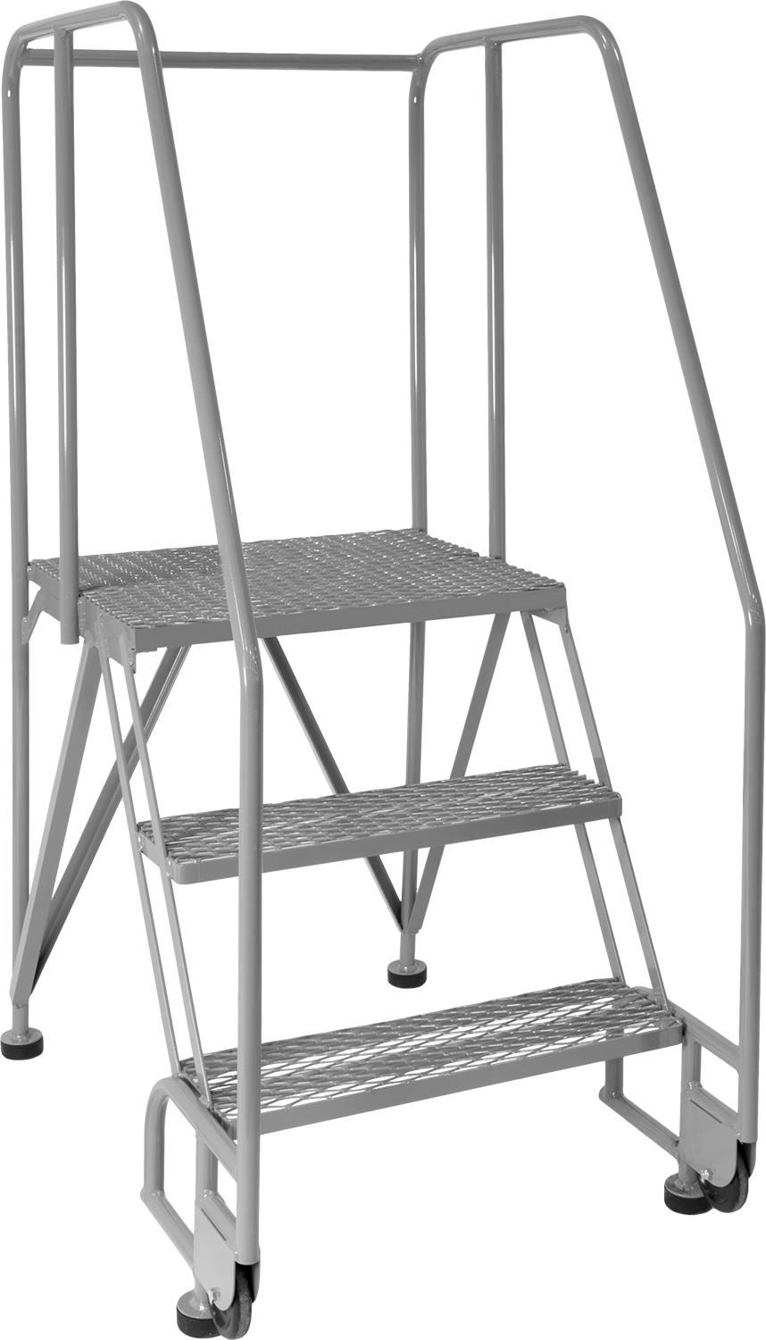 Ayaklı Tabanlı Yuvarlanan Platform Merdiveni, 3 Adım, 5' Yüksek x 28" Genişlik x 41" Derinliğinde Toplam