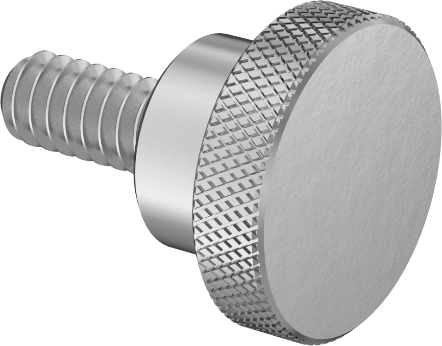 Paslanmaz Çelik Yükseltilmiş Tırtıllı Başlı El Vidası, 4-40 Diş Boyutu, 1/4" Uzunluk, 3/8" Çaplı Başlık
