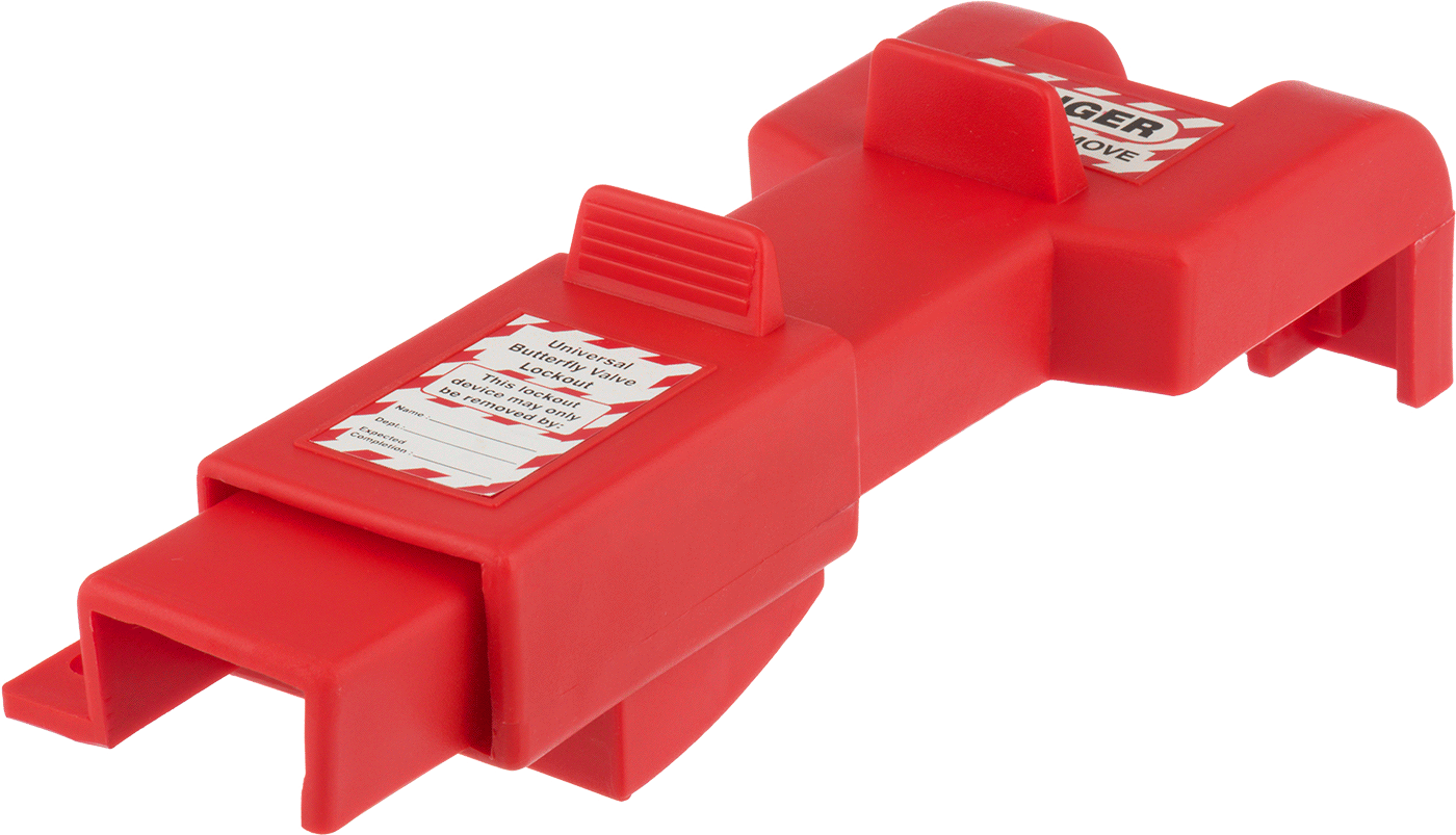 Plastik Kaydırmalı Valf Kolu Kilidi, Kilitler Kapalı, 3/4" ila 1-1/2" Sap Kalınlığı için, Kırmızı — Kulp, Plastik, Kapak