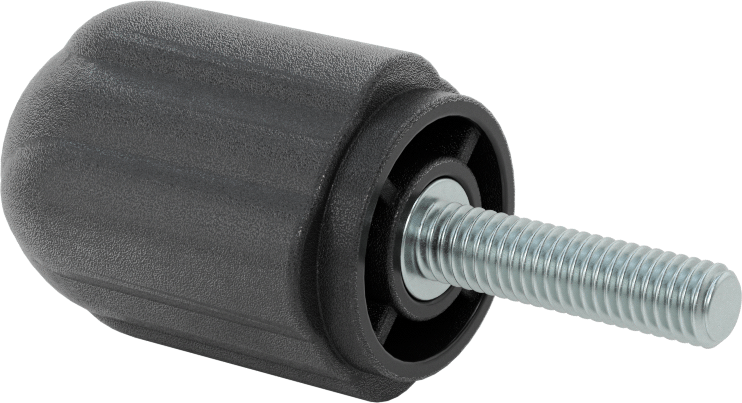 Rahat Tutuşlu Plastik Yivli Topuz, 3/8"-16 Dişli 1-1/2" Uzunlukta Saplamalı, 1-11/16" Baş Çapı